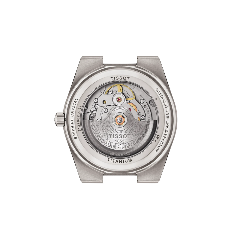 Back view of the watch case Tissot PRX Titanium 38mm