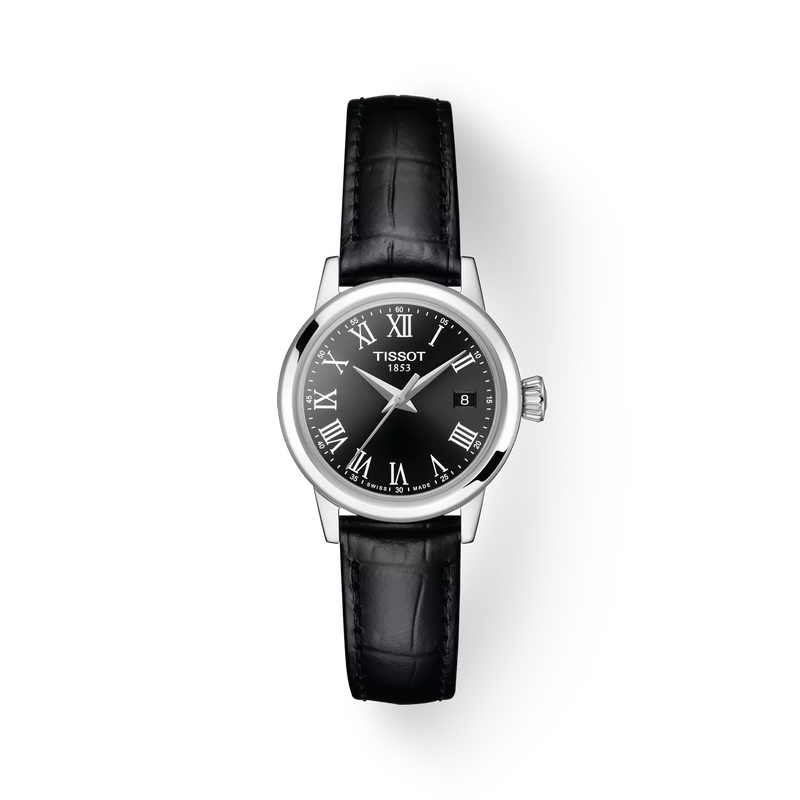 Front view of the watch Tissot Classic Dream Lady with shadow