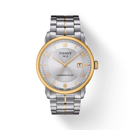 Front view of the watch Tissot Luxury Powermatic 80 with shadow