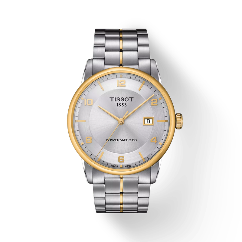Front view of the watch Tissot Luxury Powermatic 80 with shadow