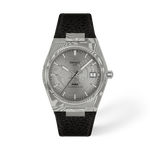 Front view of the watch Tissot PRX Damascus Steel 38mm with shadow