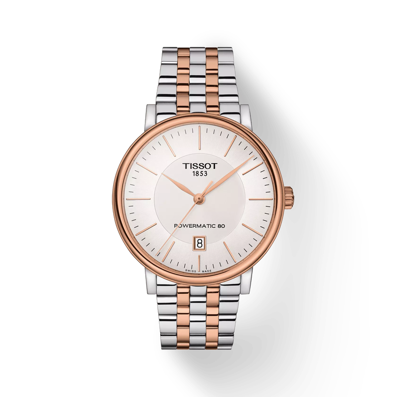 Front view of the watch Tissot Carson Premium 40mm with shadow