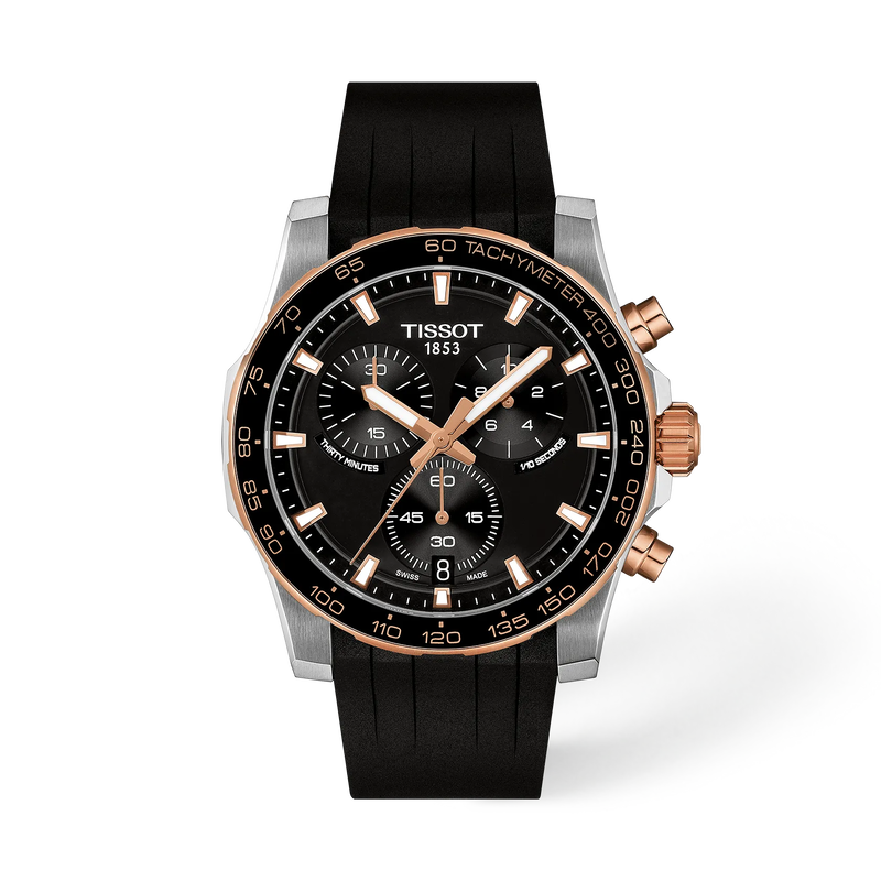 Vista frontal del reloj Tissot Supersport Chrono 42mm con sombra