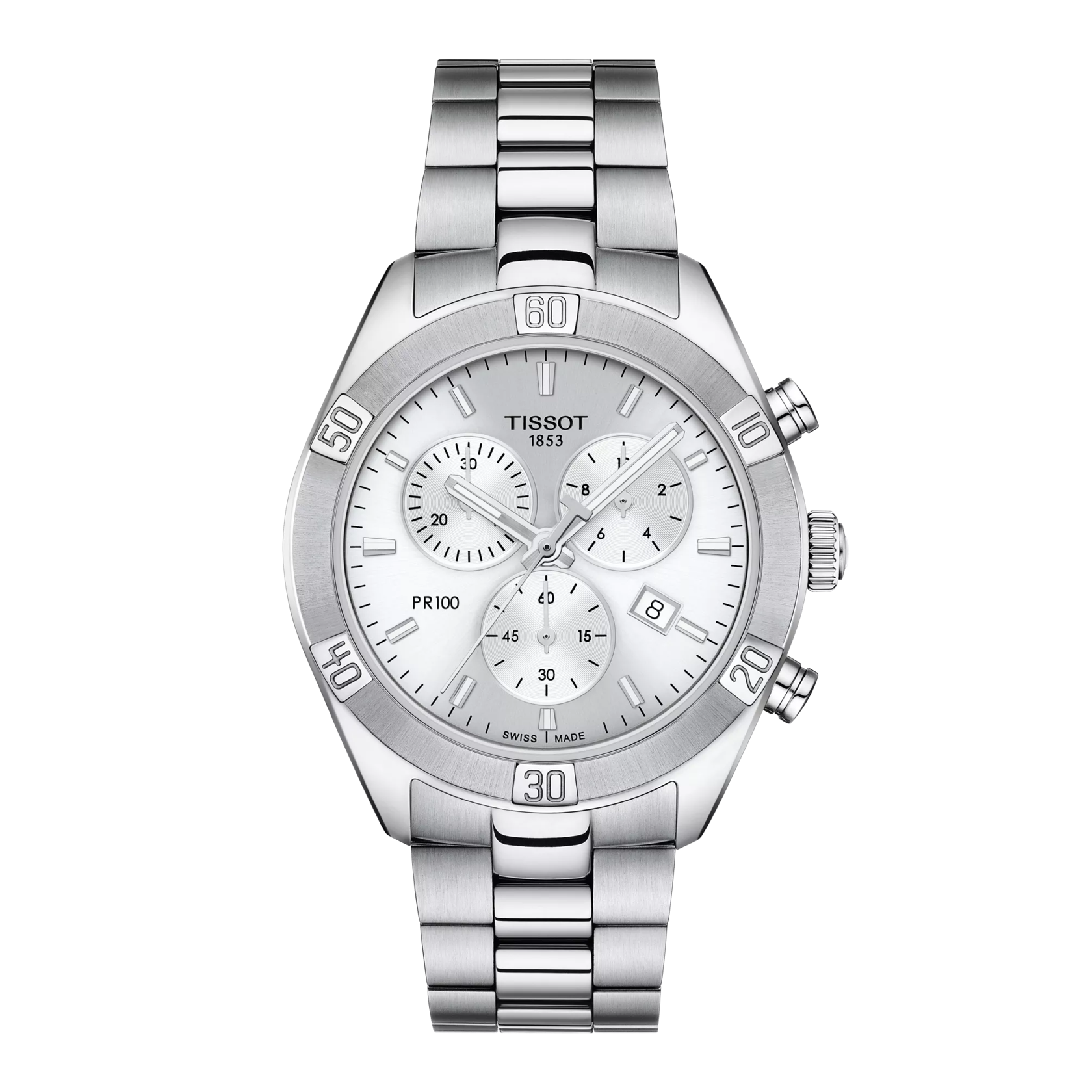 มุมมองด้านหน้าของนาฬิกา Tissot PR 100 Sport Chic Chronograph