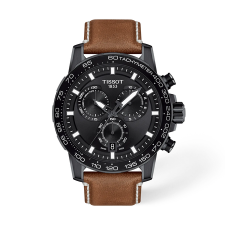 Front view of the watch Tissot Supersport Chrono 45.5mm with shadow
