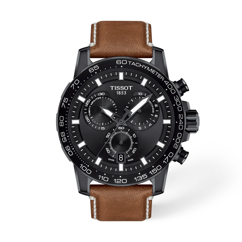 มุมมองด้านหน้าของนาฬิกา Tissot Supersport Chrono 45.5mm พร้อมเงา