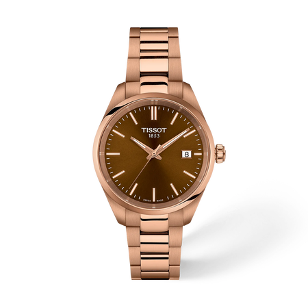Front view of the watch Tissot PR 100 34mm with shadow