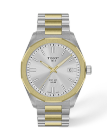 Front view of the watch Tissot PRC 100 Solar 39mm with shadow