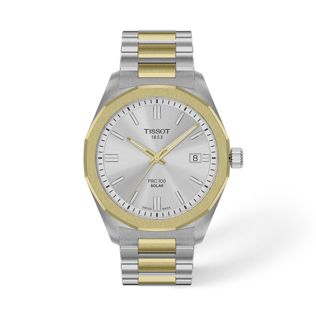 Front view of the watch Tissot PRC 100 Solar 39mm with shadow