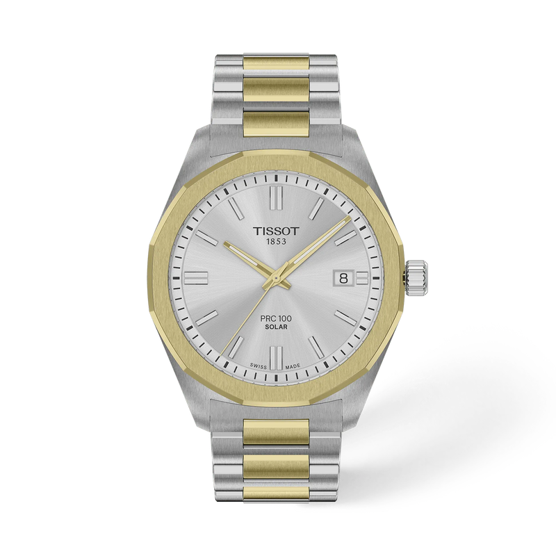 Front view of the watch Tissot PRC 100 Solar 39mm with shadow