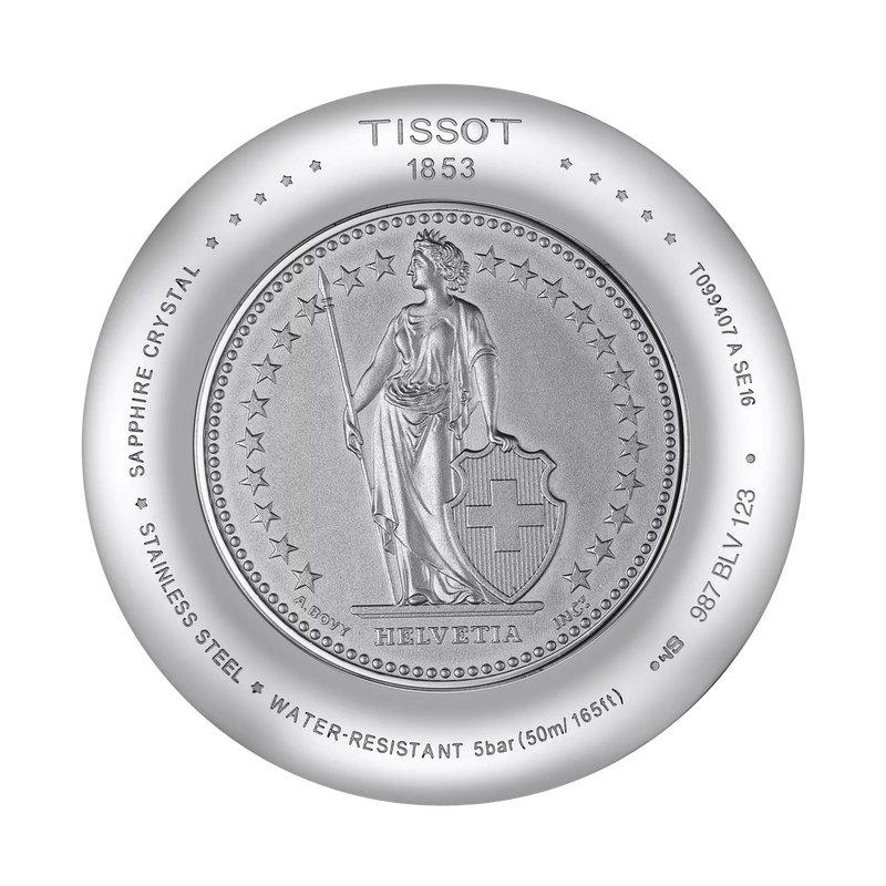 Back view of the watch case Tissot Chemin des Tourelles Powermatic 80 Helvetic Pride Special Edition