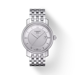 Front view of the watch Tissot Bridgeport with shadow