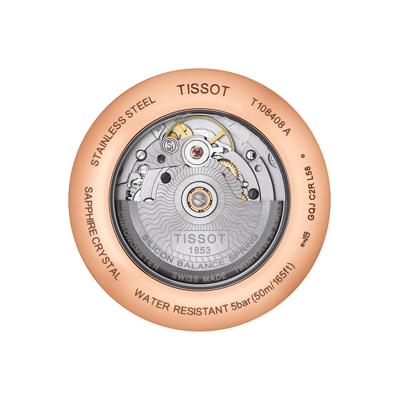 Back view of the watch case Tissot Ballade Powermatic 80 COSC
