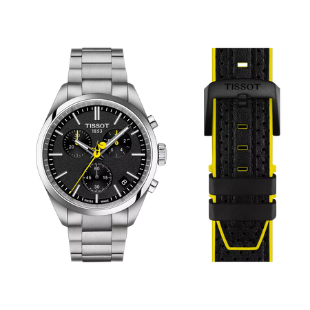 Vue de face de la montre Tissot PR 100 Tour de France 40mm avec ombre