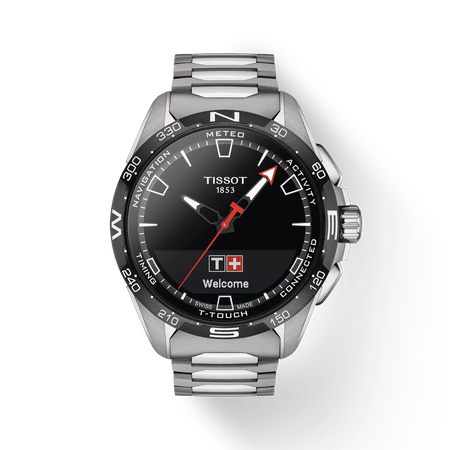 Front view of the watch Tissot T-Touch Connect Solar 47.5mm with shadow