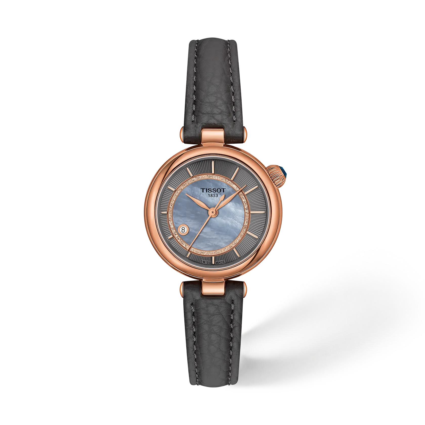 Front view of the watch Tissot D&eacute;sir 28mm with shadow