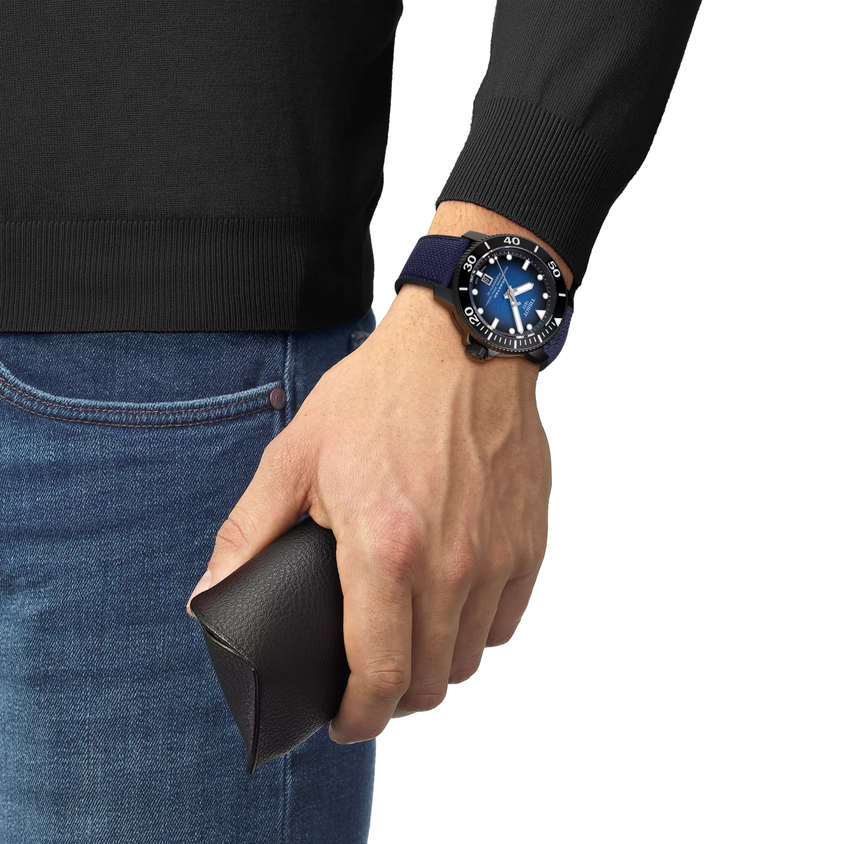 Simulation of the watch Tissot Seastar 2000 46mm on a wrist