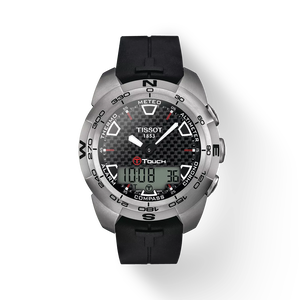 Front view of the watch Tissot T-Touch Expert Titanium with shadow