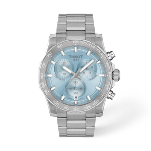 Front view of the watch Tissot Supersport Chrono 42mm with shadow