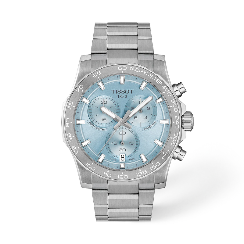 Vista frontal del reloj Tissot Supersport Chrono 42mm con sombra