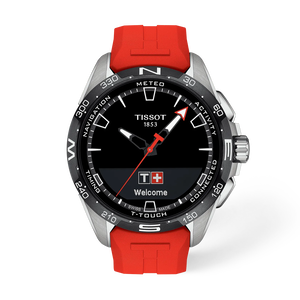 Vista frontal del reloj Tissot T-Touch Connect Solar 47.5mm con sombra