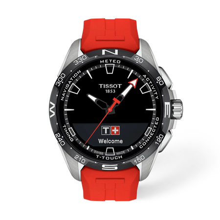 Front view of the watch Tissot T-Touch Connect Solar 47.5mm with shadow