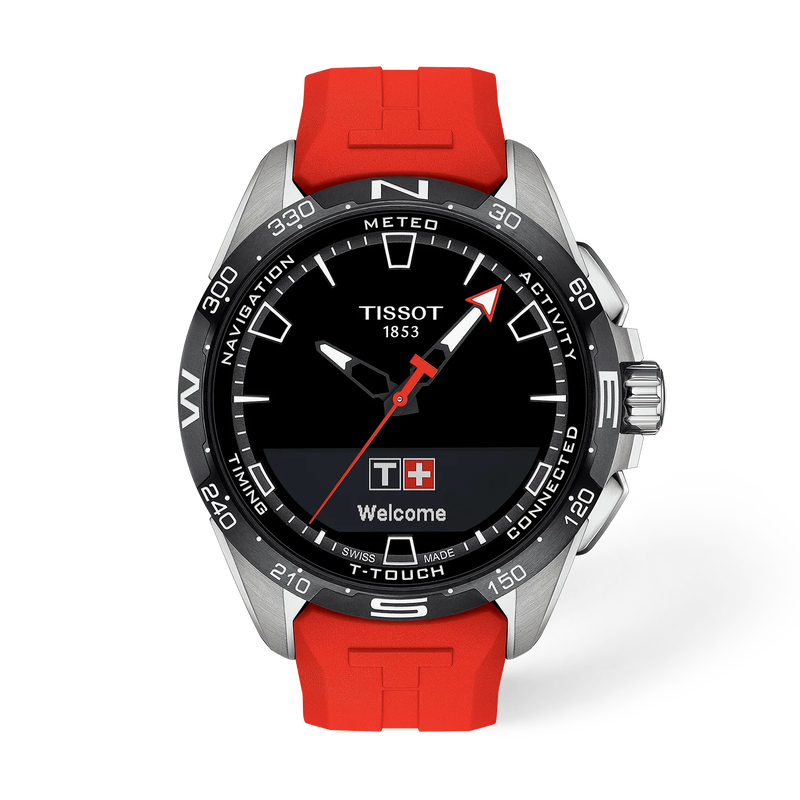Front view of the watch Tissot T-Touch Connect Solar 47.5mm with shadow