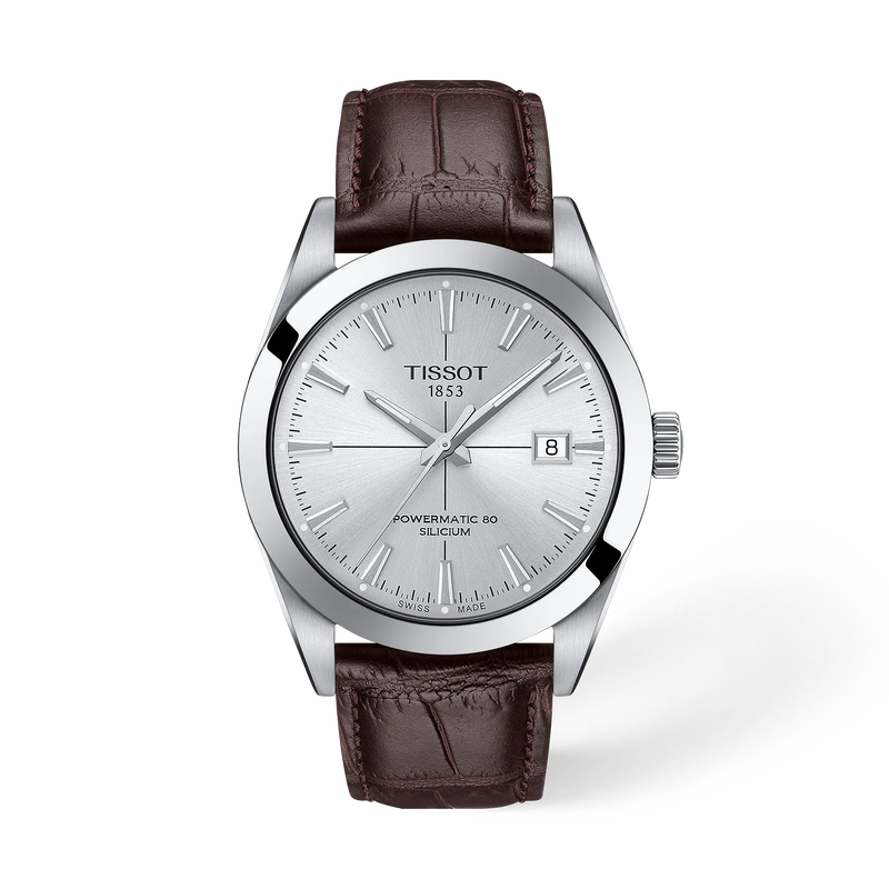 Front view of the watch Tissot Gentleman 40mm with shadow