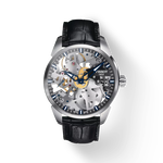 Vorderansicht der Uhr Tissot T-Complication Squelette 43mm mit Schatten