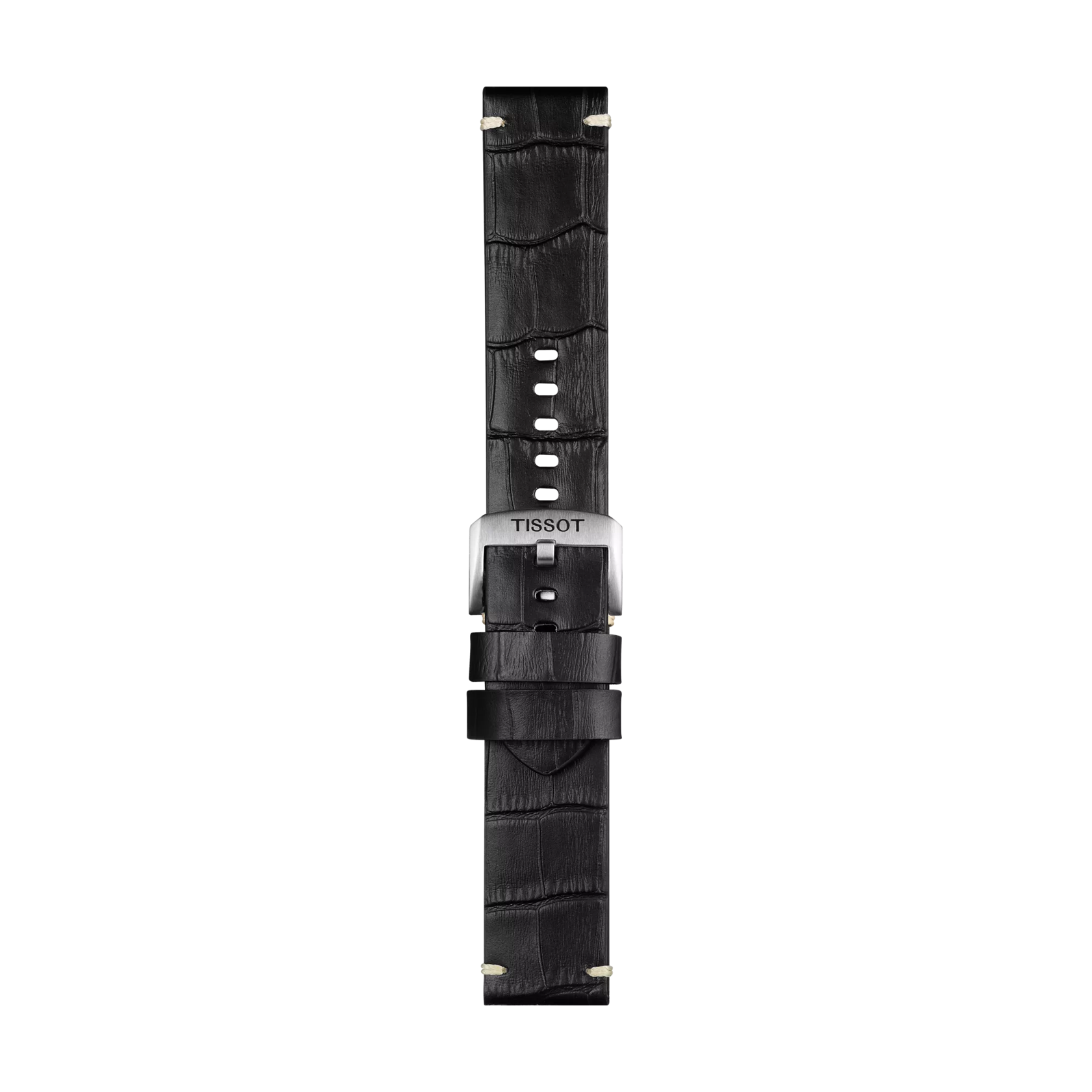 Vue de face de Bracelet officiel Tissot cuir noir entre-cornes 22 mm