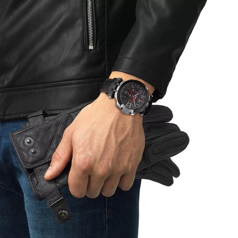 Simulation of the watch Tissot T-Race MotoGP Automatic Chronograph on a wrist