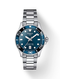Front view of the watch Tissot Seastar 1000 36mm with shadow