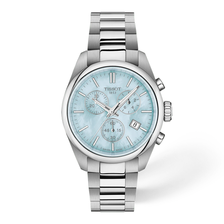 Front view of the watch Tissot PR 100 36mm with shadow