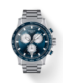 Front view of the watch Tissot Supersport Chrono 45.5mm with shadow
