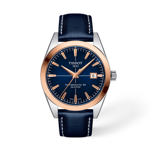 Vooraanzicht van het horloge Tissot Gentleman Gold bezel 40mm met schaduw