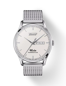 Front view of the watch Tissot Heritage Visodate Powermatic 80 with shadow