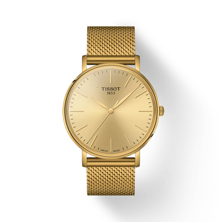 มุมมองด้านหน้าของนาฬิกา Tissot Everytime 40mm พร้อมเงา