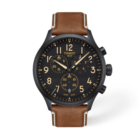 Front view of the watch Tissot Chrono XL 45mm with shadow