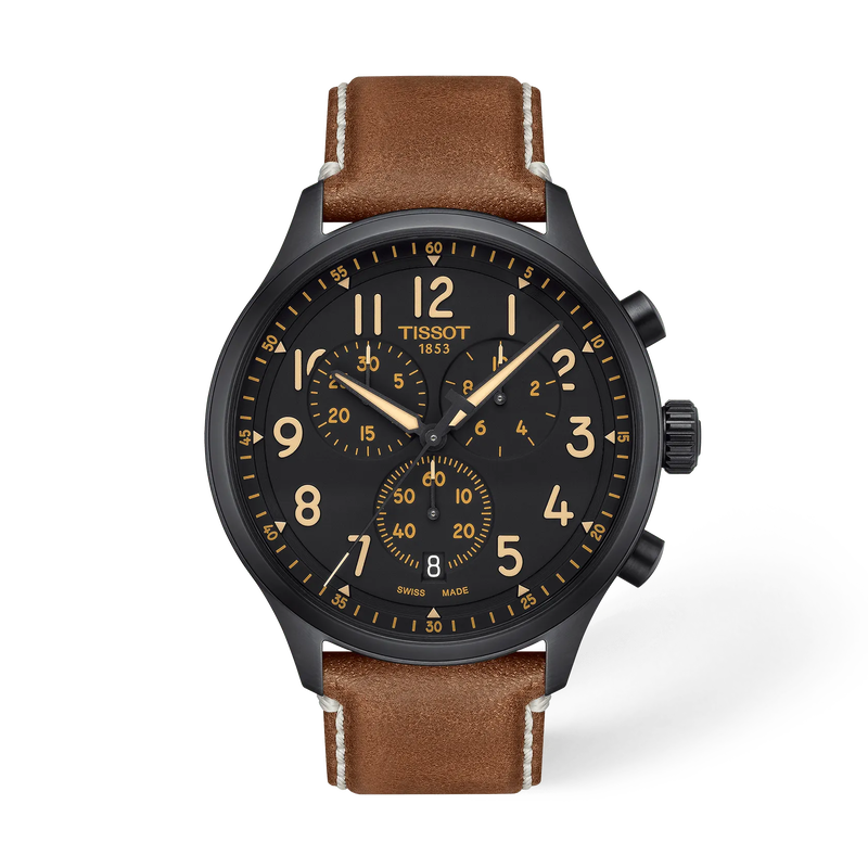 Front view of the watch Tissot Chrono XL 45mm with shadow