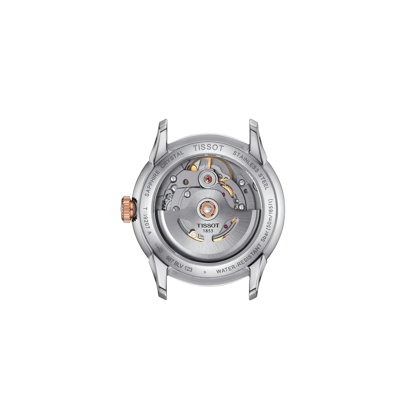 시계 케이스 뒷면 보기 티쏘 슈망 데 뚜렐 파워매틱 80 34 mm