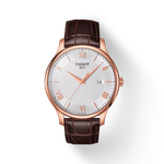 Front view of the watch Tissot Tradition 42mm with shadow