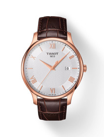 Front view of the watch Tissot Tradition 42mm with shadow