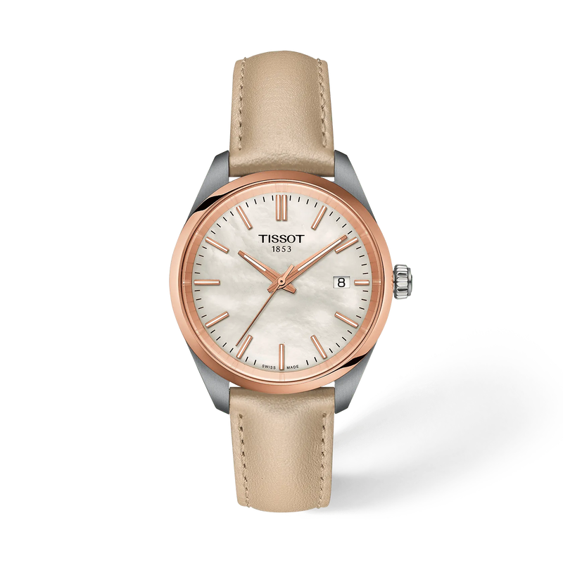 Vue de face de la montre Tissot PR 100 34mm avec ombre