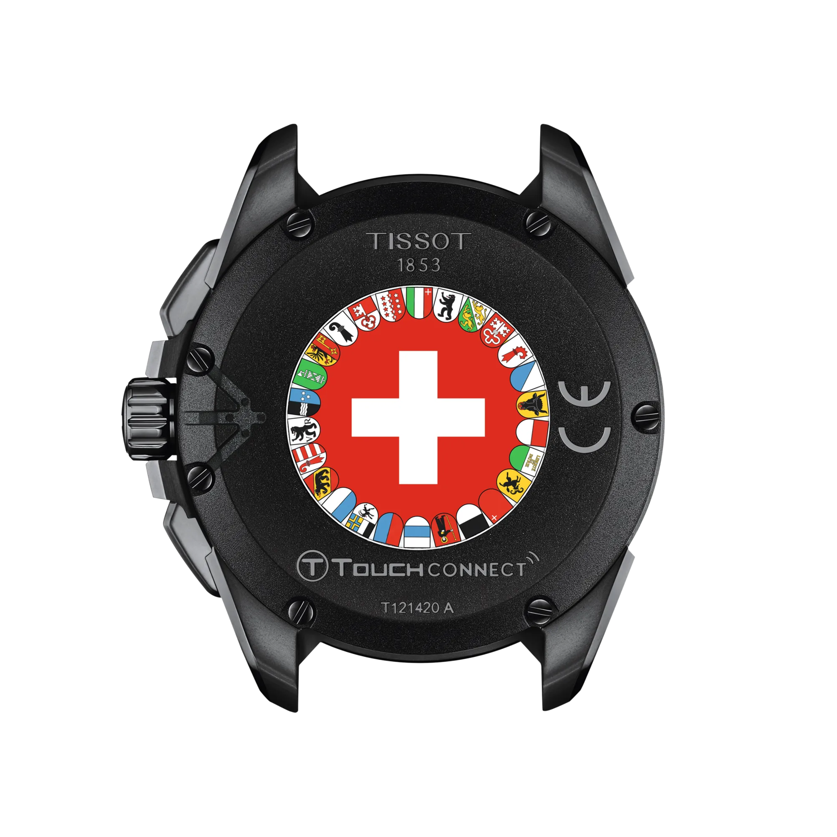Vue arri&egrave;re du bo&icirc;tier de la montre Tissot T-Touch Connect Solar Swiss Edition 47.5mm