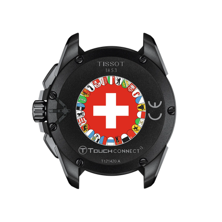 Vue arri&egrave;re du bo&icirc;tier de la montre Tissot T-Touch Connect Solar Swiss Edition 47.5mm