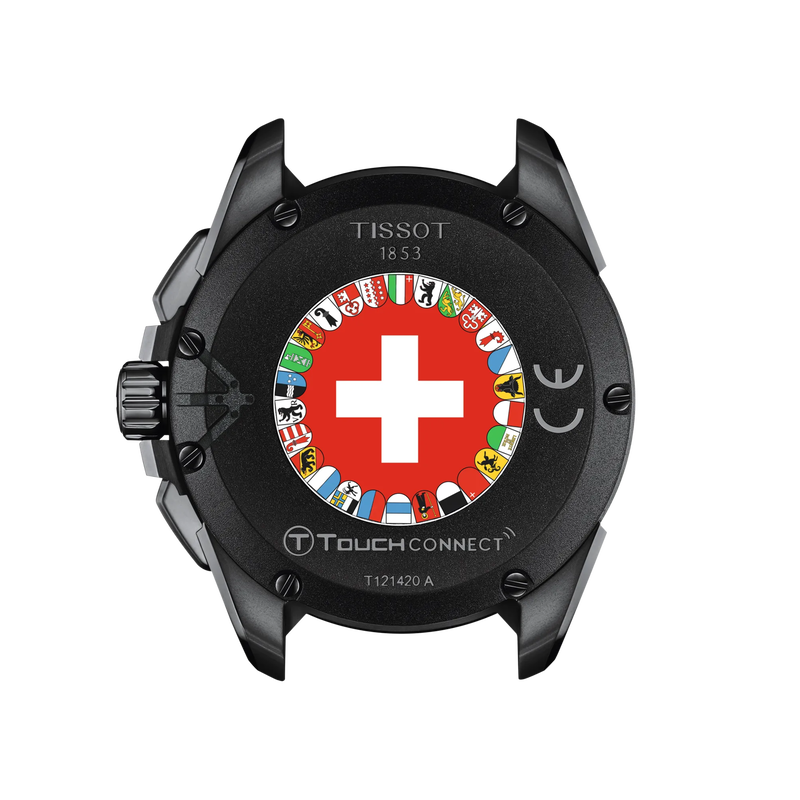 Vue arri&egrave;re du bo&icirc;tier de la montre Tissot T-Touch Connect Solar Swiss Edition 47.5mm