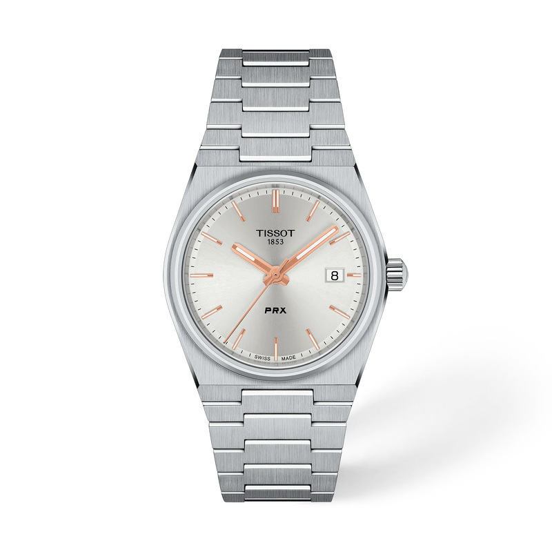 Front view of the watch Tissot PRX 35mm with shadow
