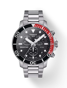 Front view of the watch Tissot Seastar 1000 Chronograph with shadow