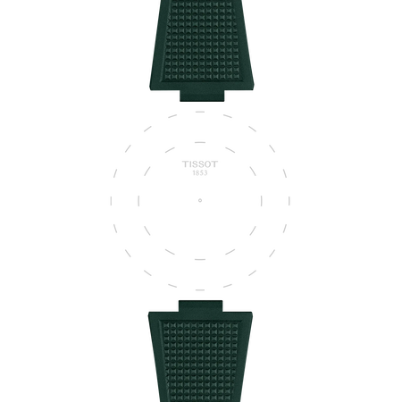 Focus on the lugs of Tissot Official PRX 40mm Dark Green Rubber Strap