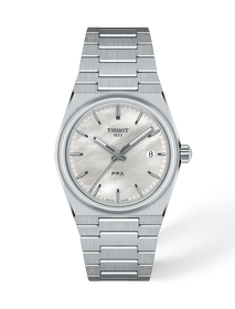 Front view of the watch Tissot PRX 35mm with shadow